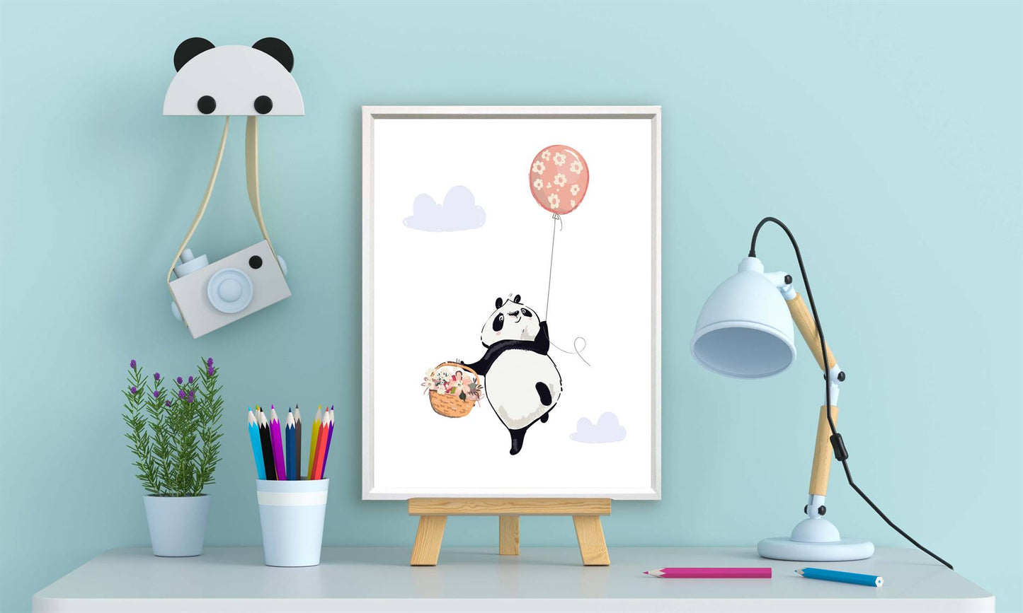 Panda met ballon en mandje - Dieren met ballonnen