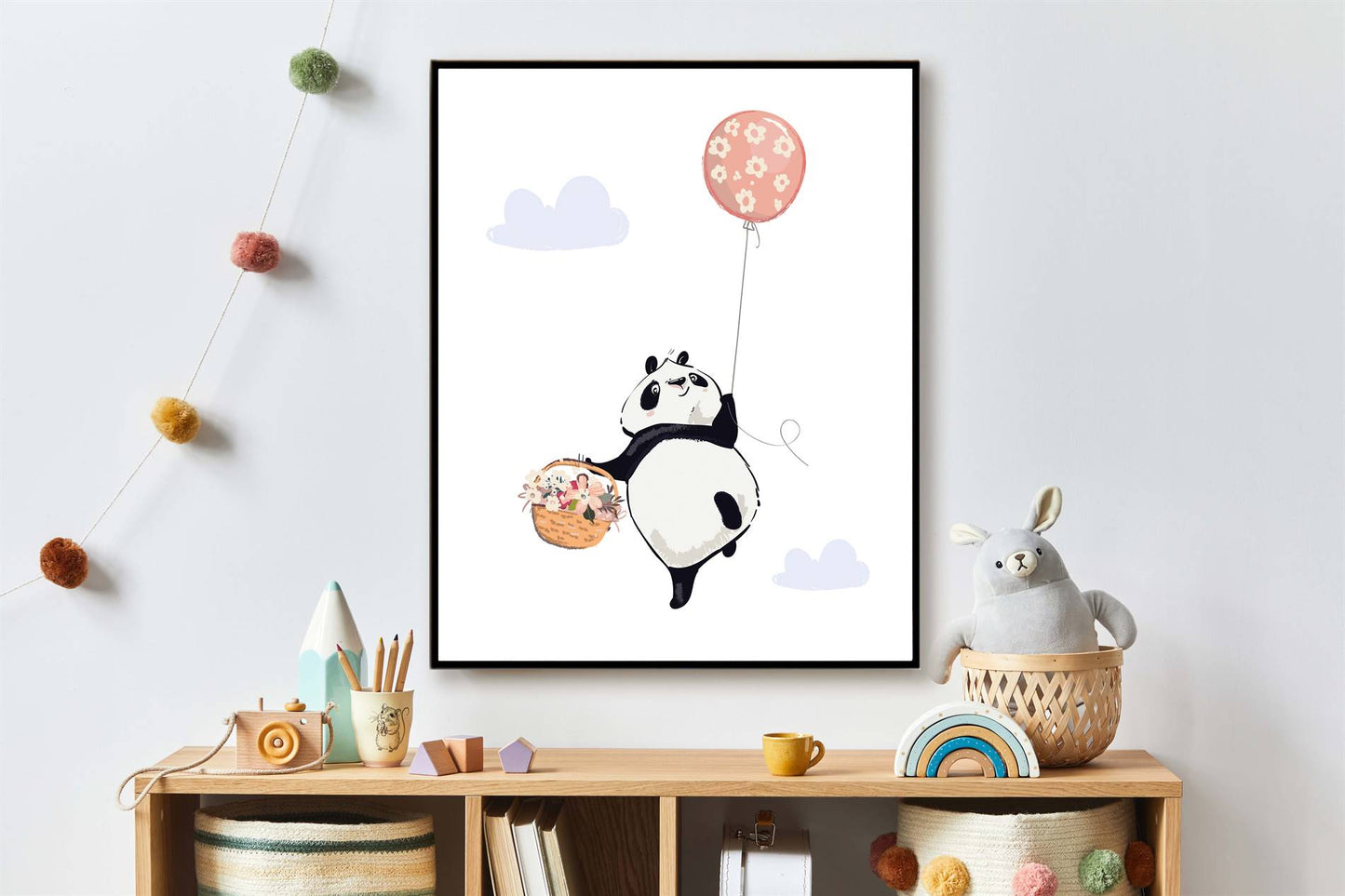 Panda met ballon en mandje - Dieren met ballonnen