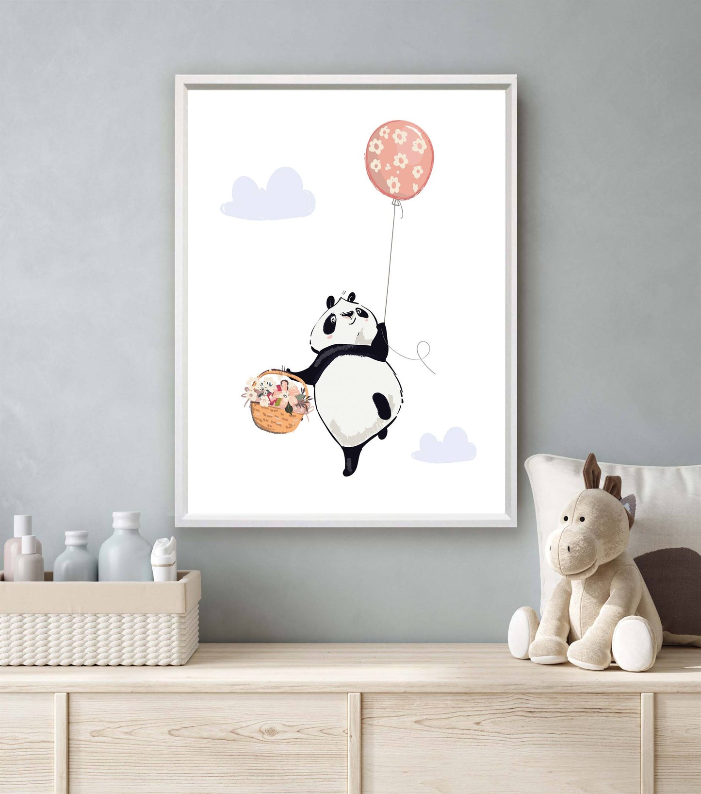 Panda met ballon en mandje - Dieren met ballonnen