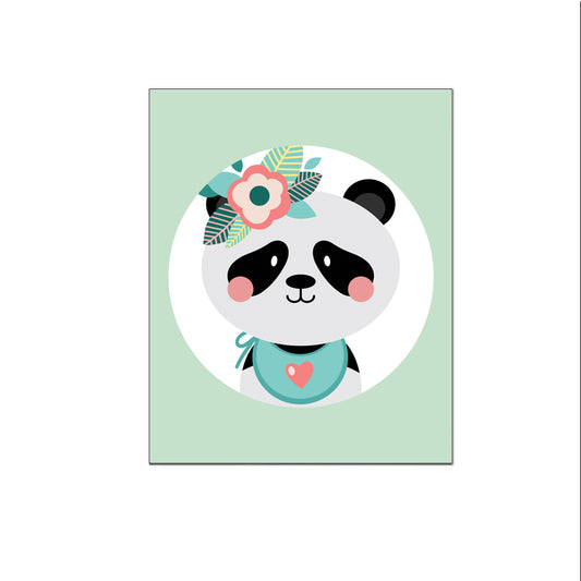 Lieve panda met bloemetjes groen - Dieren met bloemetjes