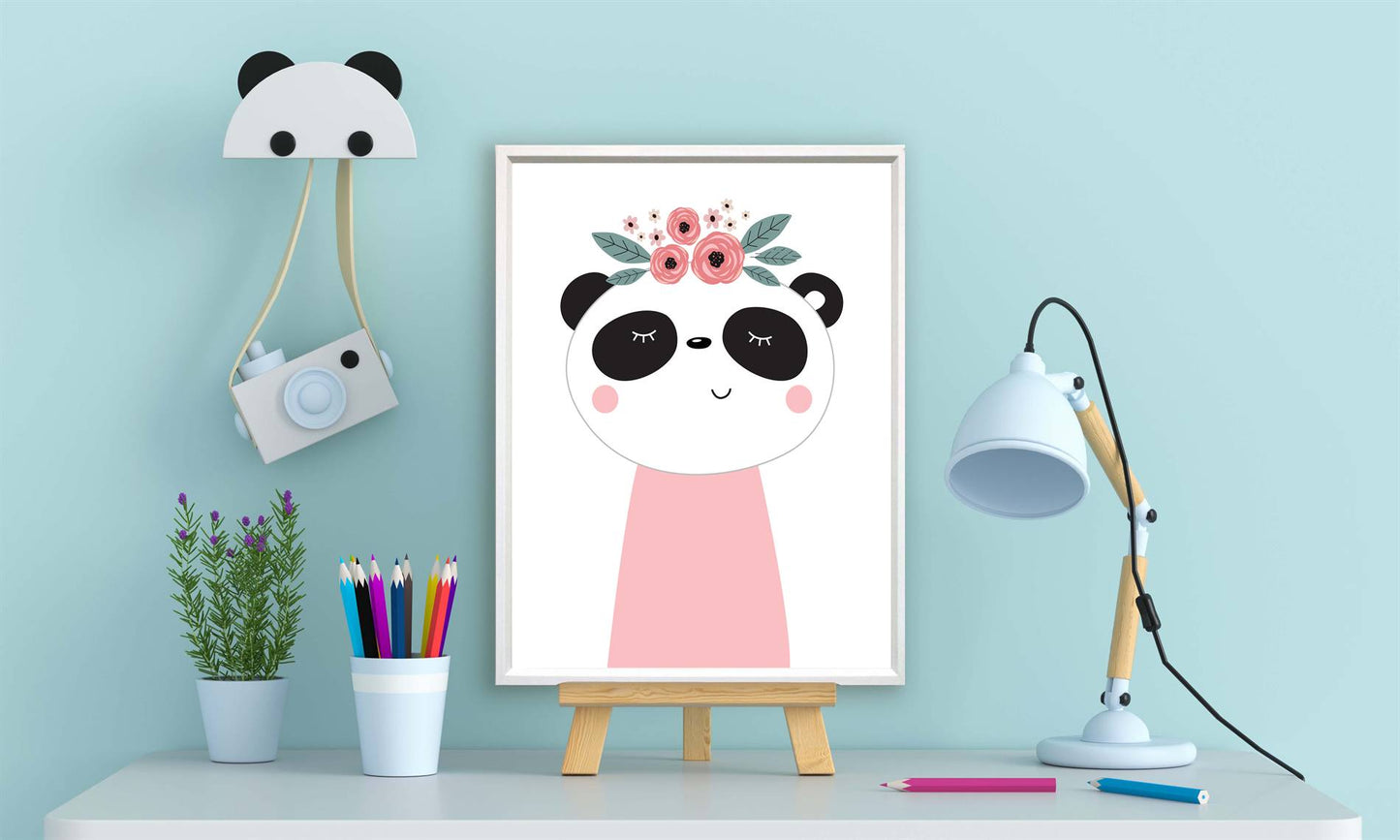 Lieve dieren roze panda met bloemetjes - Roze