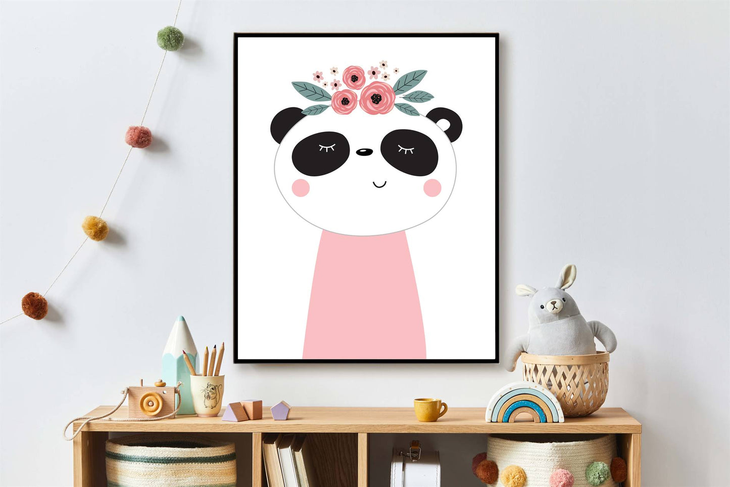 Lieve dieren roze panda met bloemetjes - Roze