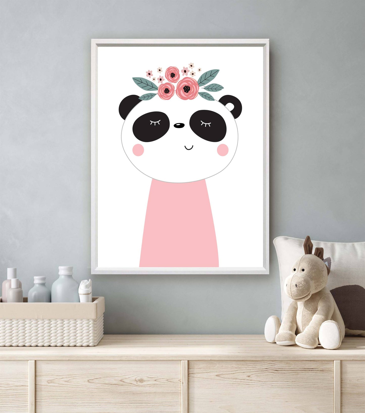 Lieve dieren roze panda met bloemetjes - Roze